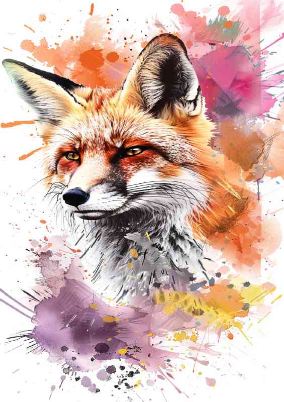 Mr red fox splashe art watercolour