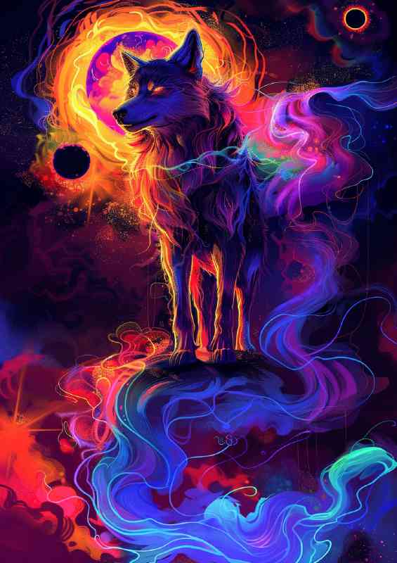 Mystical wolf with vibrant colours magestic