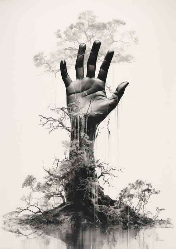 Whimsical Union Hand Merging with Twigs