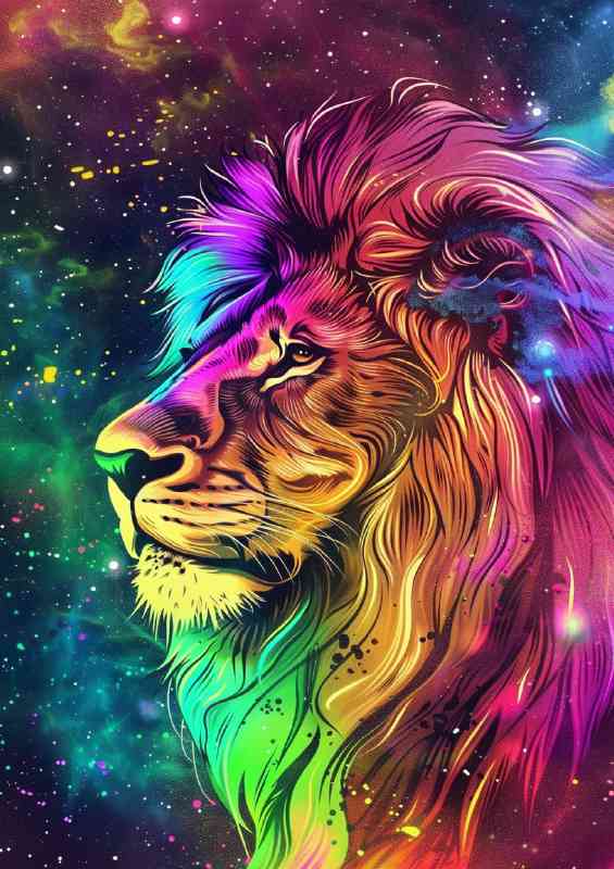 Rainbow galaxy coloured lion head