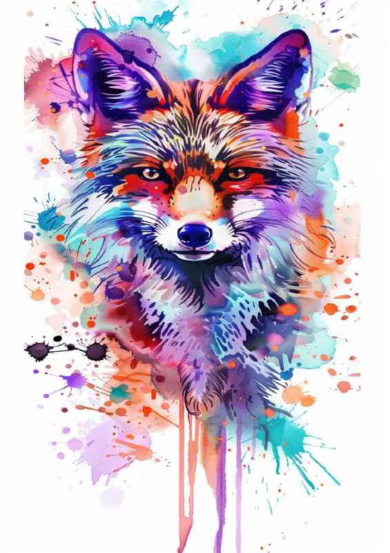 Red fox in splash art style