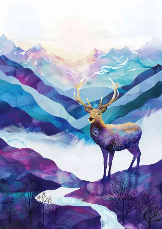 Stag near the stream in the scottish highlands