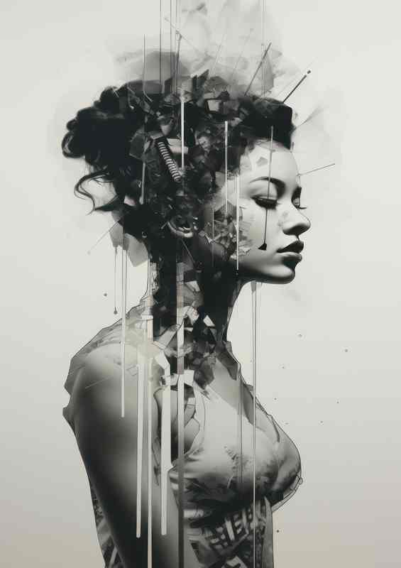 Womans Visage Intertwined with Nature