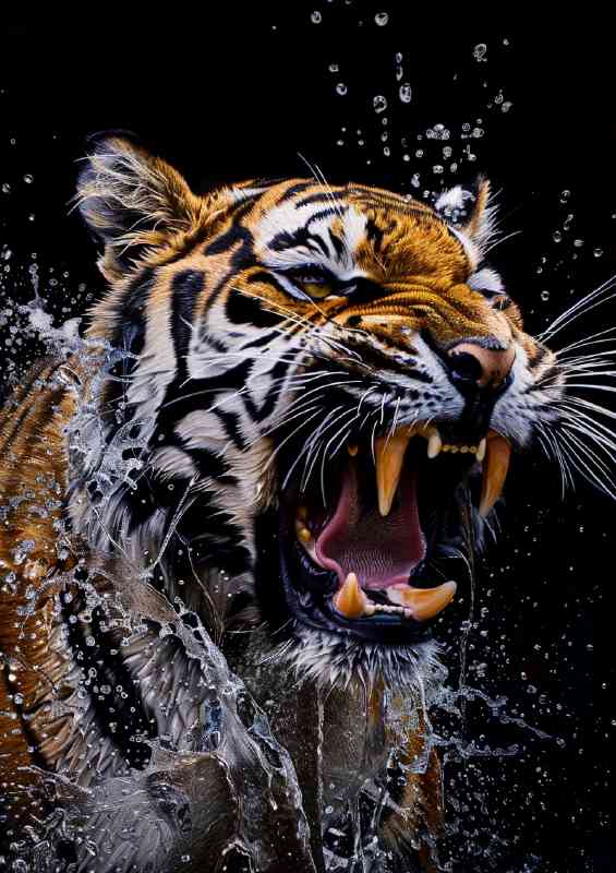 Water splash tiger roar