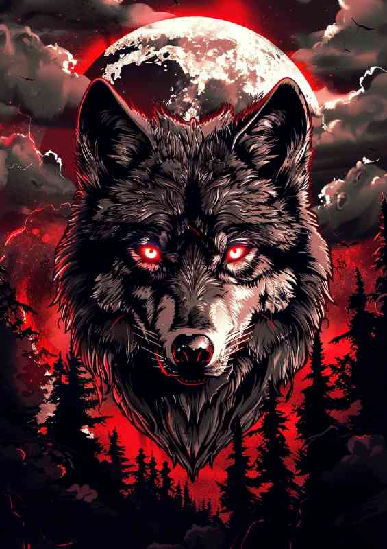 Wolf with piercing red eyes