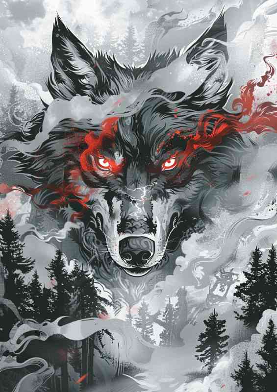 Wolf with smoke red eyes