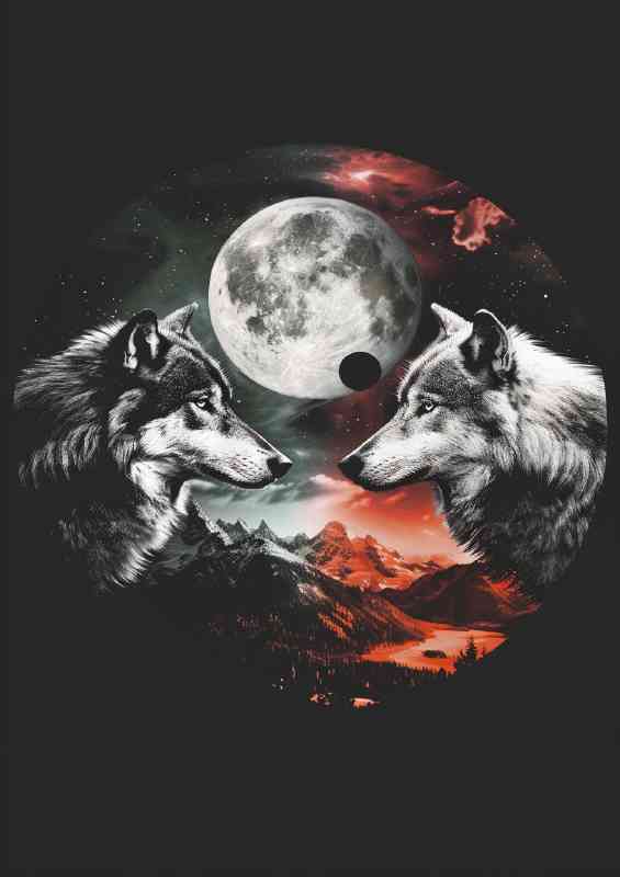 Wolfs facing each other at night
