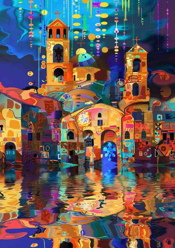 Aancient city with a reflection waved design