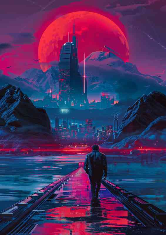 Cyberpunk walking to the city