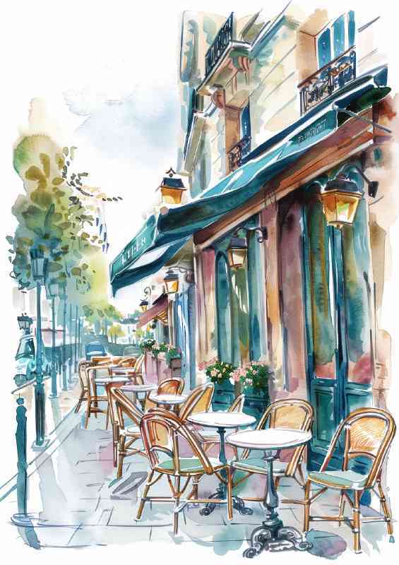 Paris street cafe in a watercolour soft style