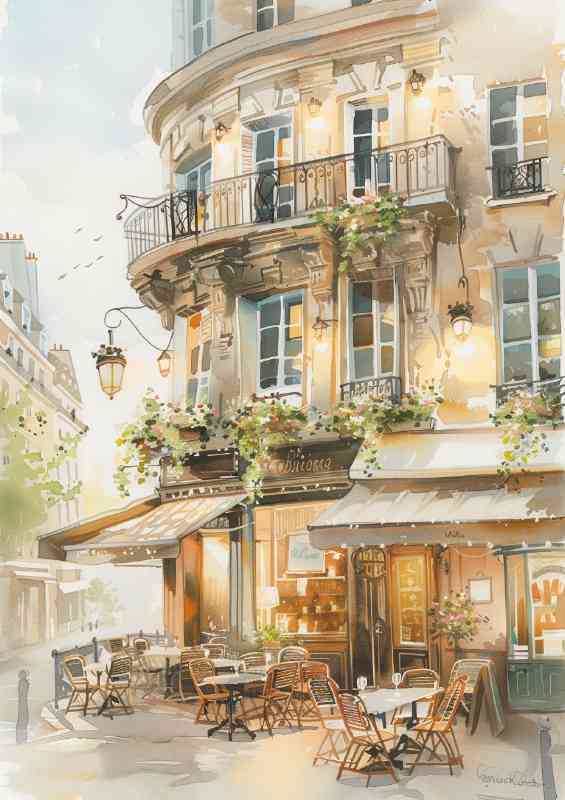 Parisian cafe in watercolour | Metal Poster