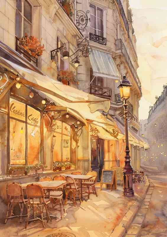 Parisian cafe on the street in watercolour style