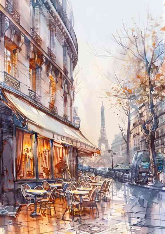 Street paris cafe watercolour style