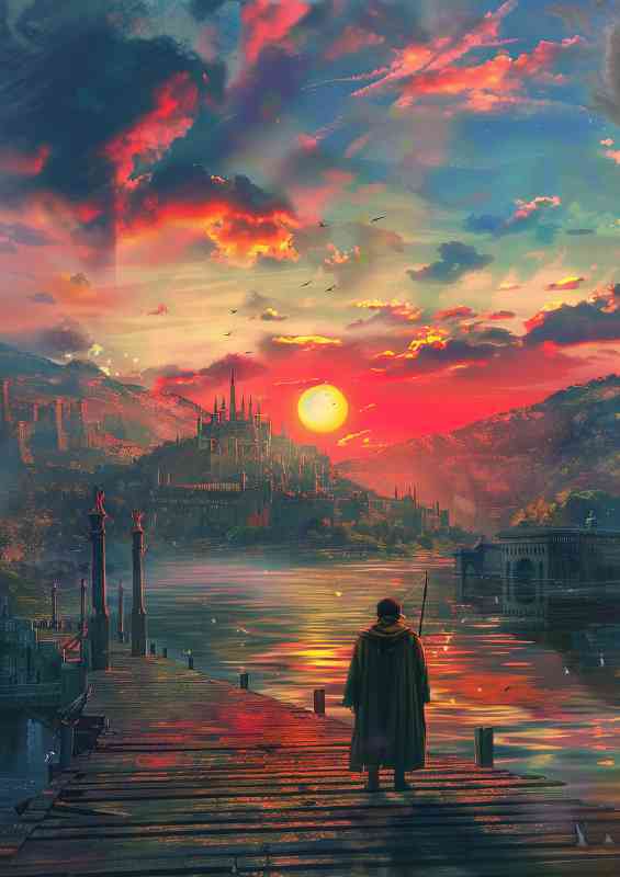 Sunset over the city with an ancient palace