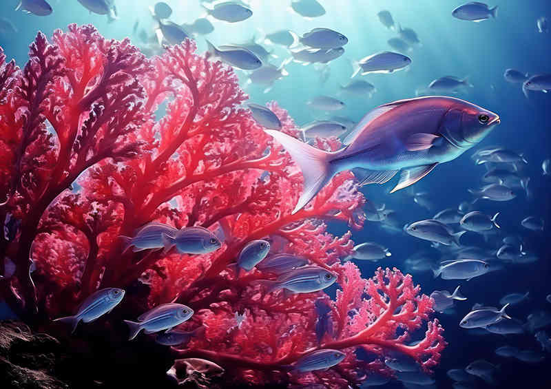 Many fish on A Coral Bright red