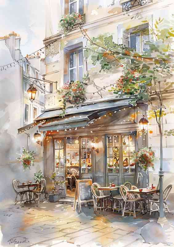 Watercolor Parisian cafe