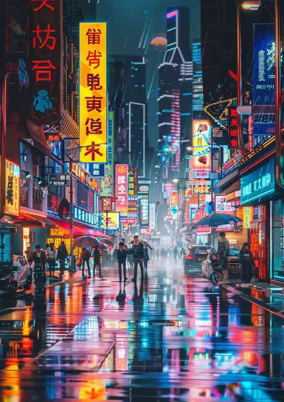 City streets in a cyberpunk scene at night