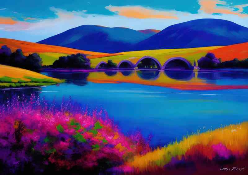 Neon bridge over the lake