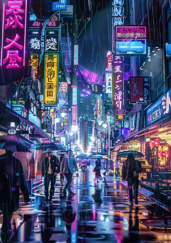 Cyberpunk at night busy life
