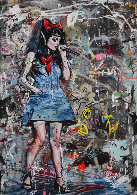 Amy Winehouse in a denim dress street | Metal Poster