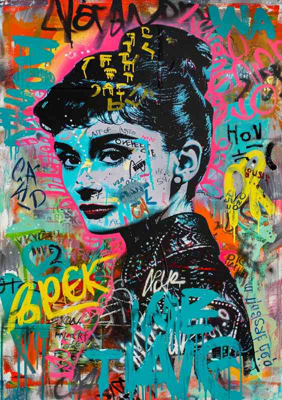 Painting of Audrey Hepburn in the style of graffiti