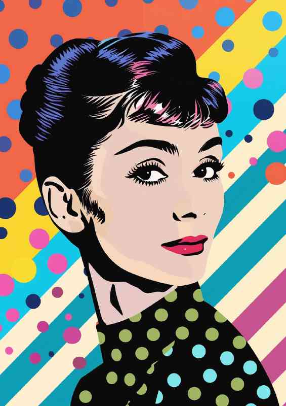 Pop art of Audrey Hepburn with a polka dot