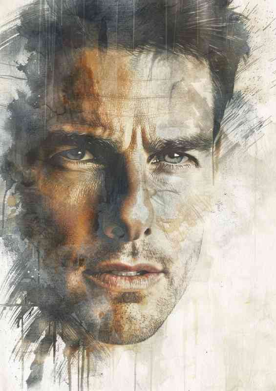 Tom Cruise watercolour style painting | Metal Poster