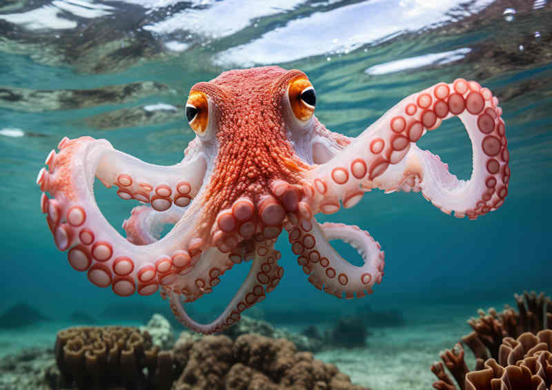 Octopus swimming in the sea Amazing colour