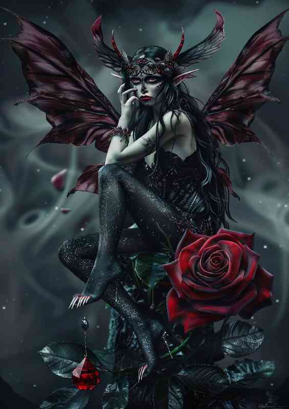 A dark fairy on a red rose