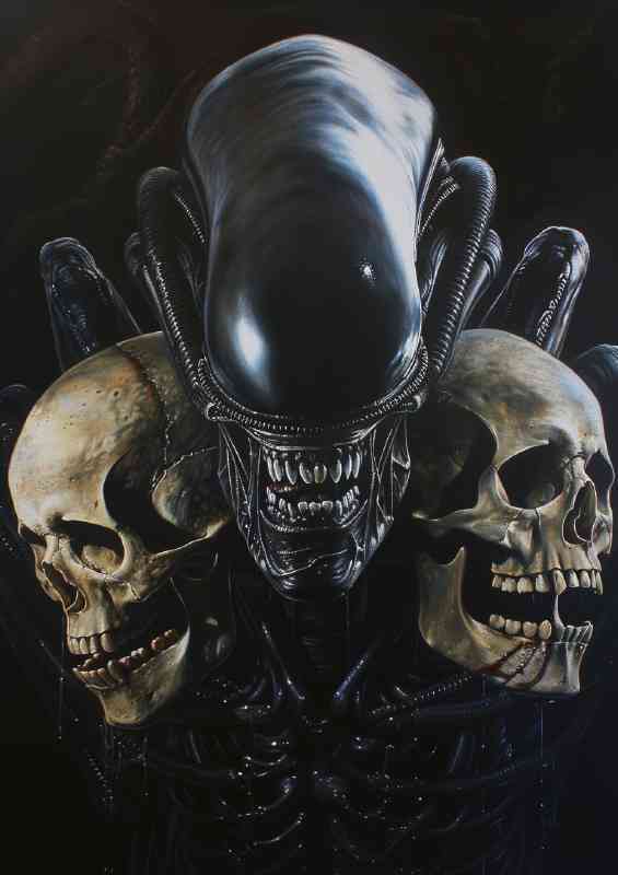 Alien head with skulls