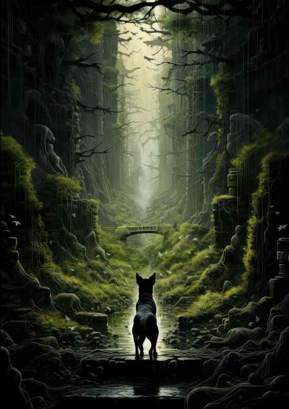 Canine Curiosity Dog Peering Through Dense Forest