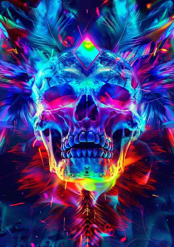 The neon glowing skull phys