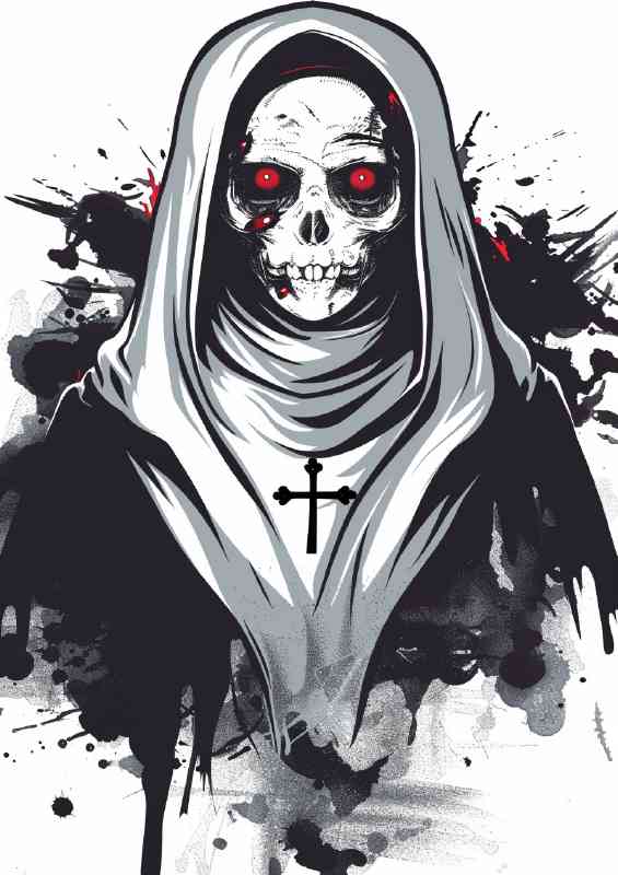 The nun skull face splashed art