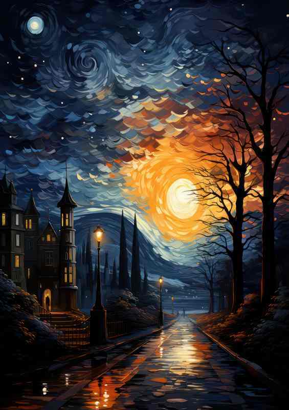 Dreamy Dusk Starry Night Over the Roofs