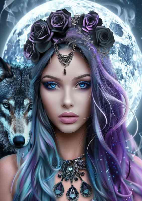 Woman with pink hair and the wolf moon