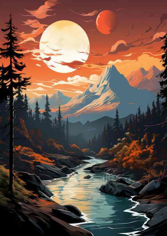 Dusk Sunset Over the Majestic Mountains