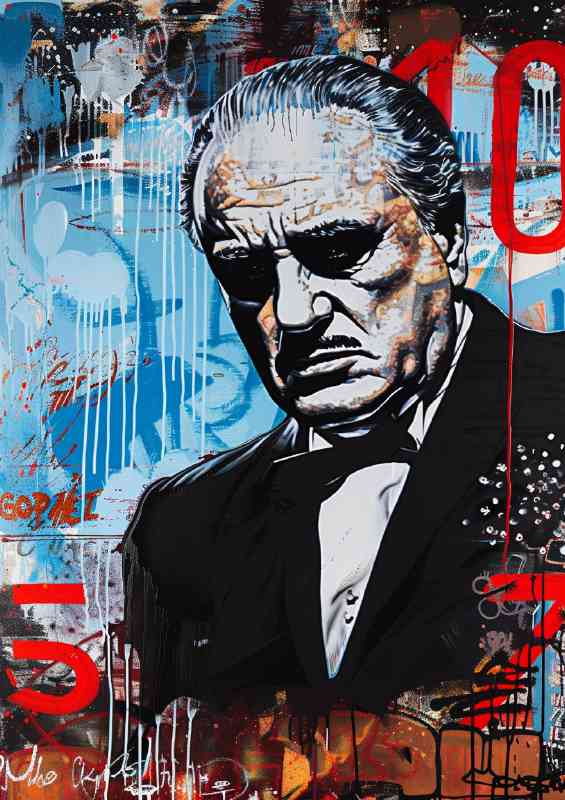A painting style of Marlon Brando as Don Vito Corleone