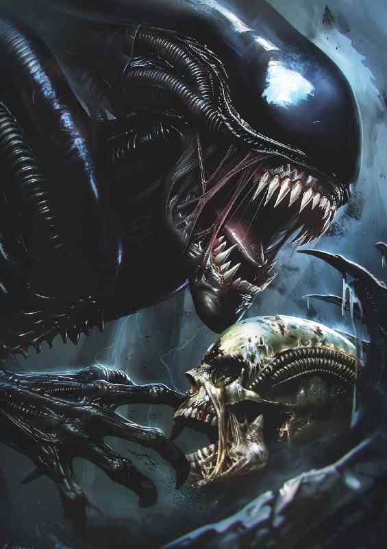 Alien holding up the skull