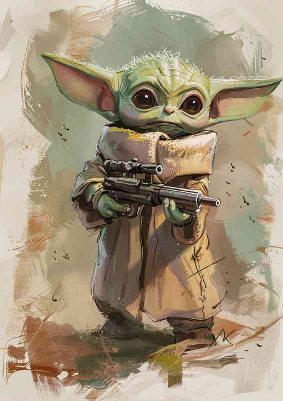 Baby yoda painted style art | Metal Poster