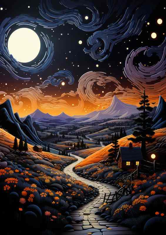 Ethereal Glow Moonlight Bathes the Countryside