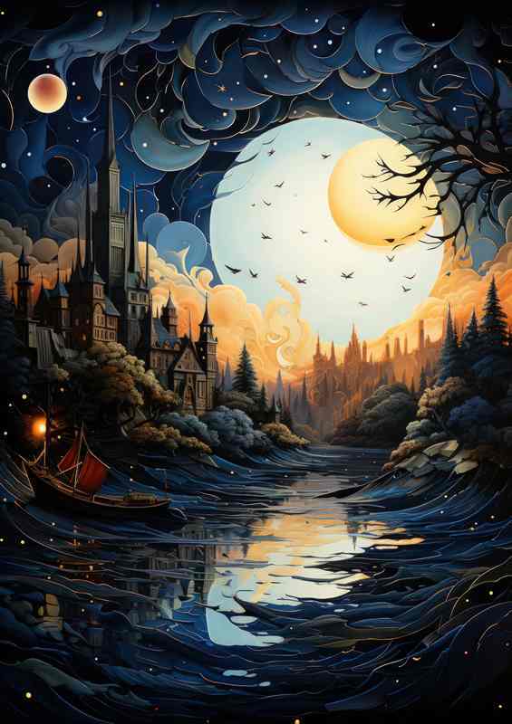 Ethereal Glow Shines on the Starry Night Village