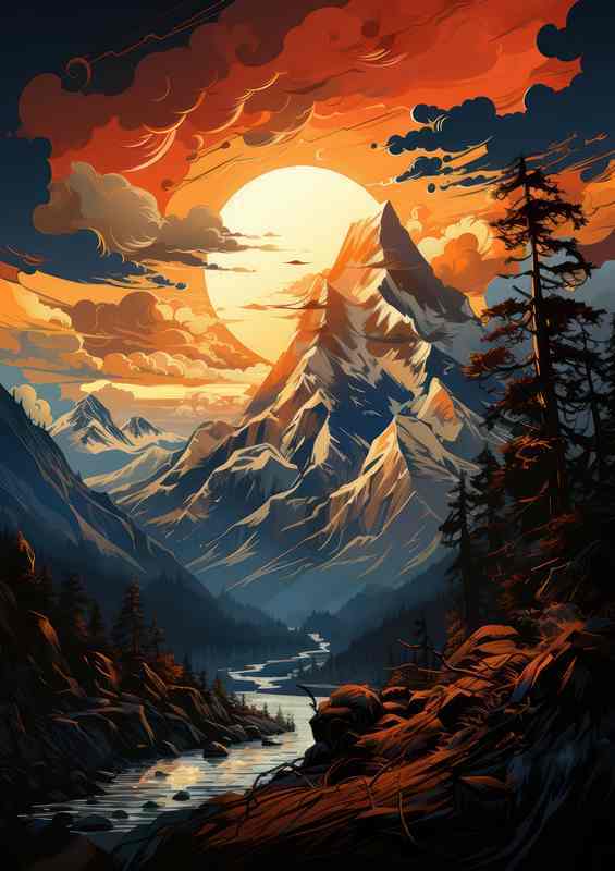Fiery Symphony Sunset Paints the Mountains Ablaze