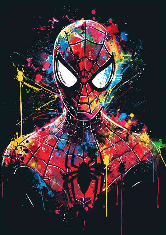 Colourful splash art spider head shot