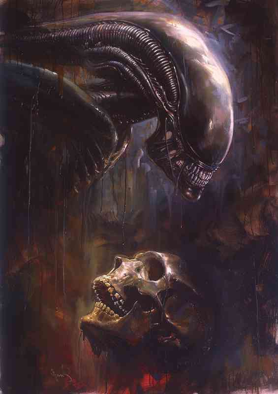 Dark fantasy alien xenomorph head painted style