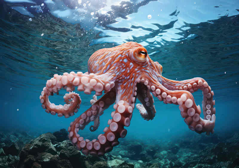 Octopus swimming on the ocean floor