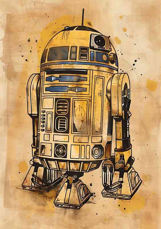 Drawing style of droid in yellow and blue