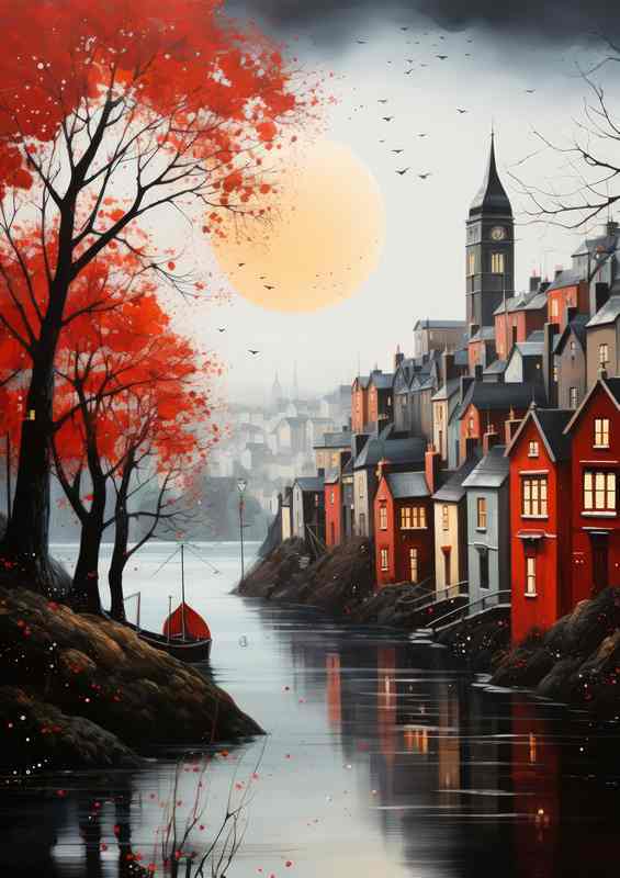 Gentle Flow River Meanders Through Quaint Village