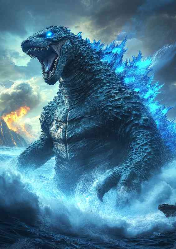 Godzilla style standing on ocean sea bed