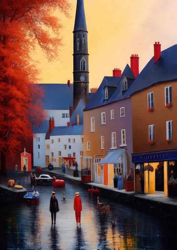 Golden Hues Illuminate Tranquil Sunset Village