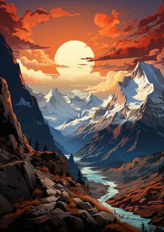 Golden Majesty Sunset Graces the Mountain Peaks